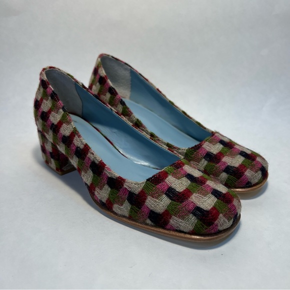 NWB Sz. 7B Frances Valentine Doll Pump in Basketweave Pink and Green - Picture 2 of 12